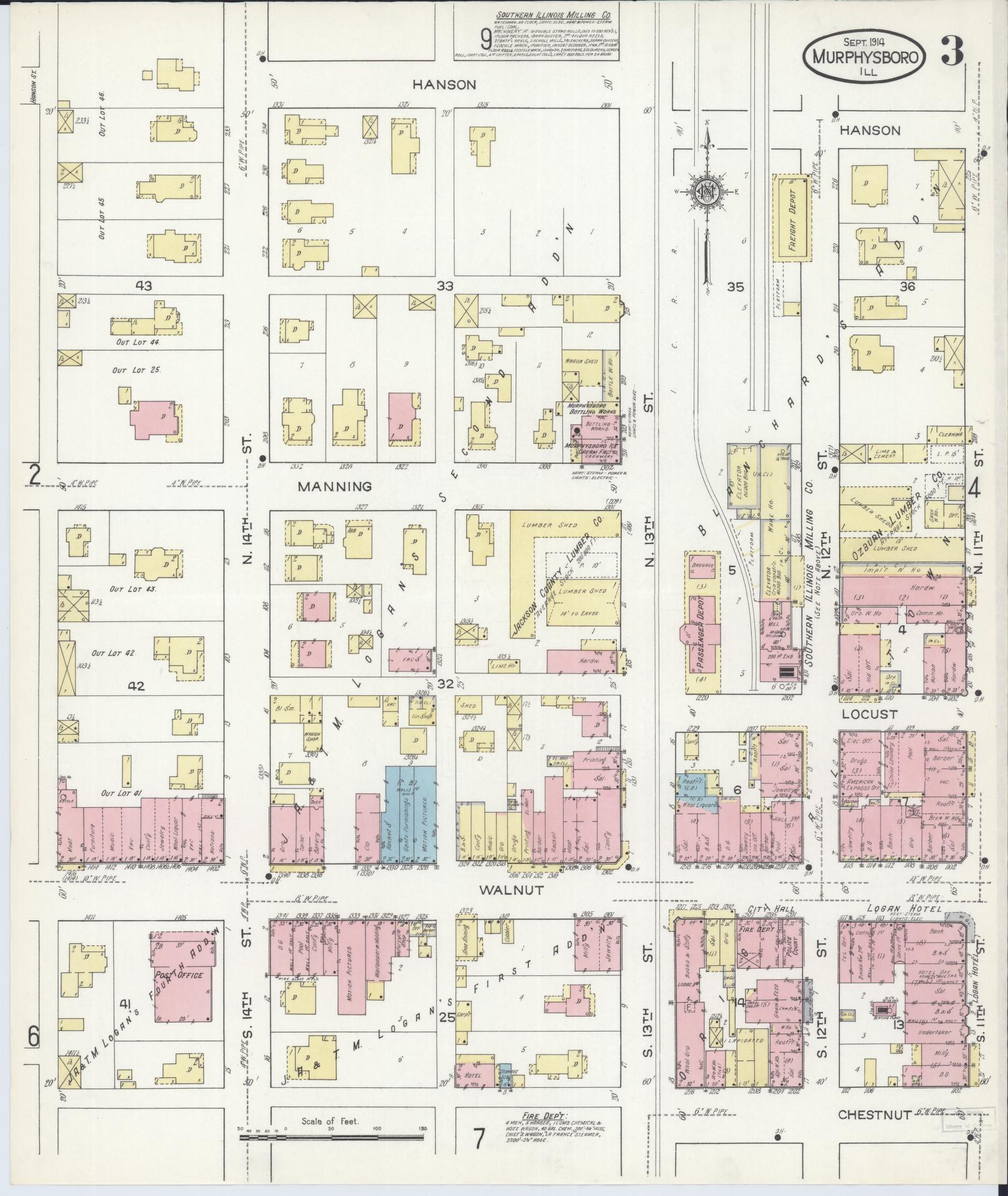 Sanborn Fire Insurance Map from Murphysboro, Jackson County, Illinois (1914), Sheet #0003 - Complete Map Set gallery image, historic Sanborn map, vintage wall art, Illinois Illinois