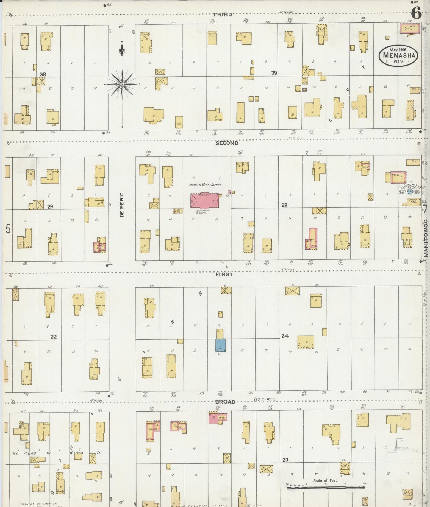 Sanborn Fire Insurance Map from Menasha, Winnebago County, Wisconsin (1906), Sheet #0006 - Complete Map Set gallery image, historic Sanborn map, vintage wall art, Wisconsin Wisconsin