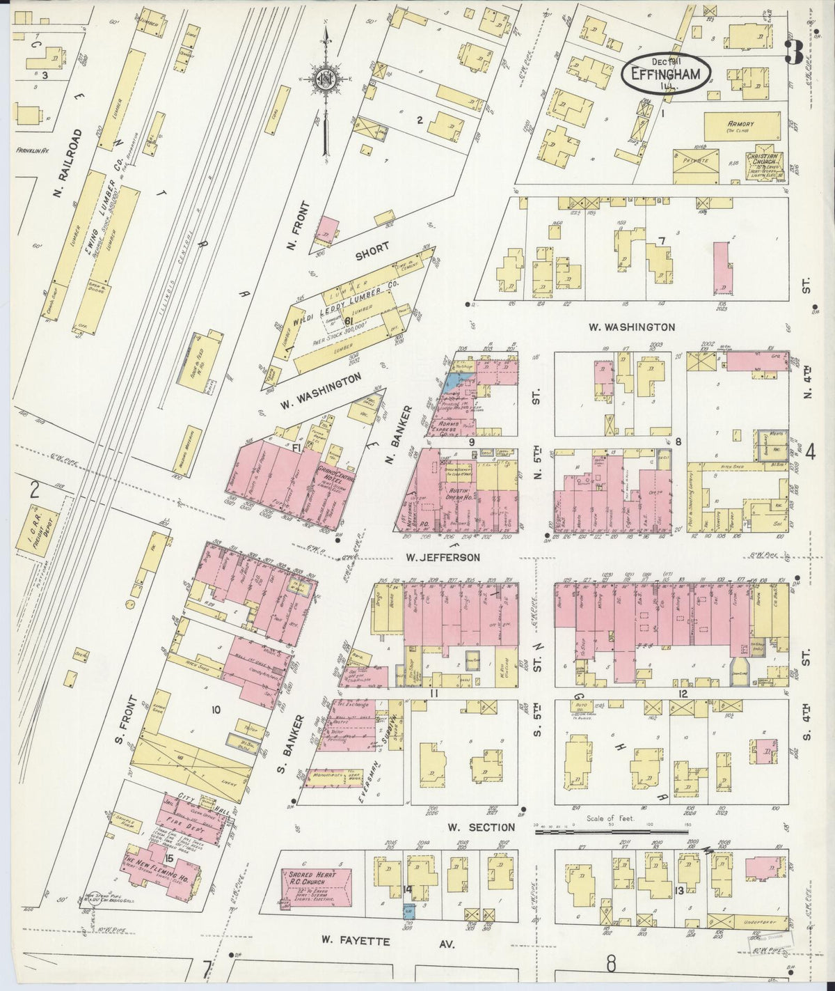 Sanborn Fire Insurance Map from Effingham, Effingham County, Illinois (1911), Sheet #0003 - Historic Sanborn Fire Insurance Map Print, vintage old map wall art, antique decor, genealogy gift, Illinois Illinois map