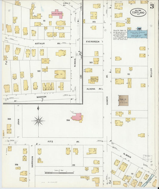 Sanborn Fire Insurance Map from Cortland, Cortland County, New York (1908), Sheet #0003 - Historic Sanborn Fire Insurance Map Print, vintage old map wall art, antique decor, genealogy gift, New York New York map