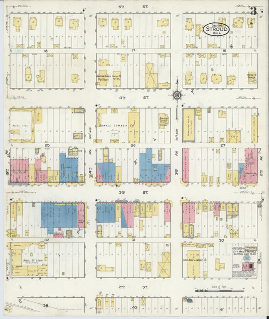 Sanborn Fire Insurance Map from Stroud, Lincoln County, Oklahoma (1916), Sheet #0003 - Historic Sanborn Fire Insurance Map Print, vintage old map wall art, antique decor, genealogy gift, Oklahoma Oklahoma map
