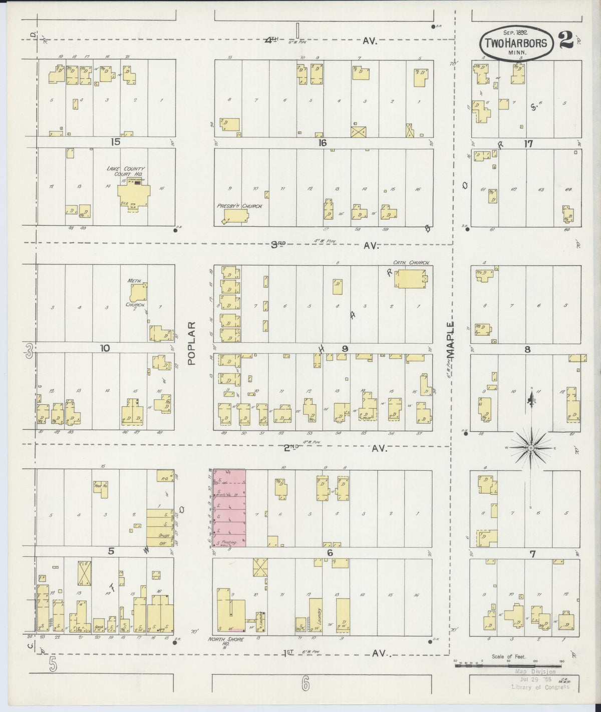 Sanborn Fire Insurance Map from Two Harbors, Lake County, Minnesota (1892), Sheet #0002 - Historic Sanborn Fire Insurance Map Print, vintage old map wall art, antique decor, genealogy gift, Minnesota Minnesota map