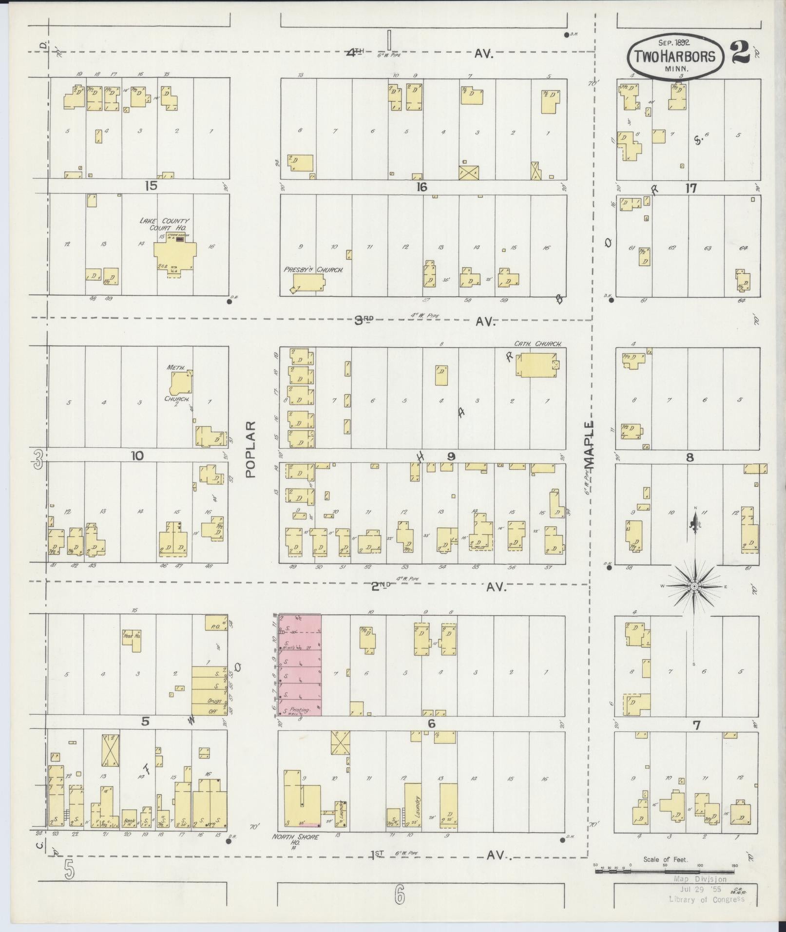 Sanborn Fire Insurance Map from Two Harbors, Lake County, Minnesota (1892), Sheet #0002 - Historic Sanborn Fire Insurance Map Print, vintage old map wall art, antique decor, genealogy gift, Minnesota Minnesota map