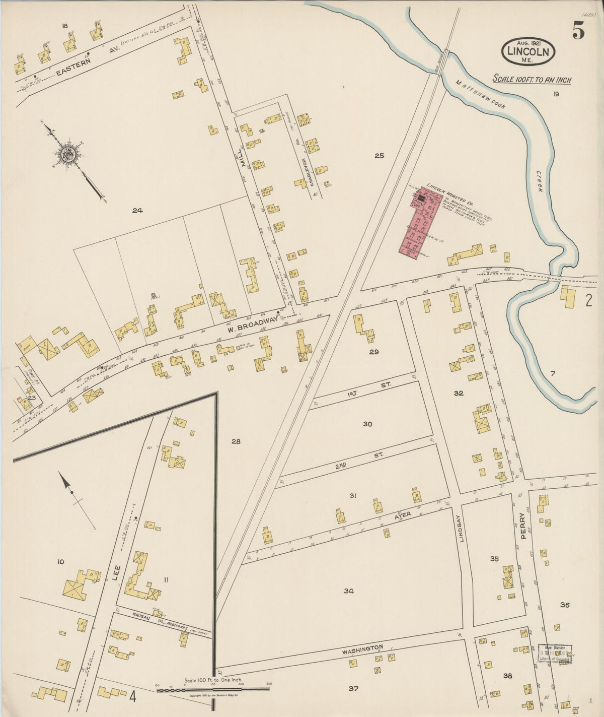 Sanborn Fire Insurance Map from Lincoln, Penobscot County, Maine (1921), Sheet #0005 - Complete Map Set gallery image, historic Sanborn map, vintage wall art, Maine Maine
