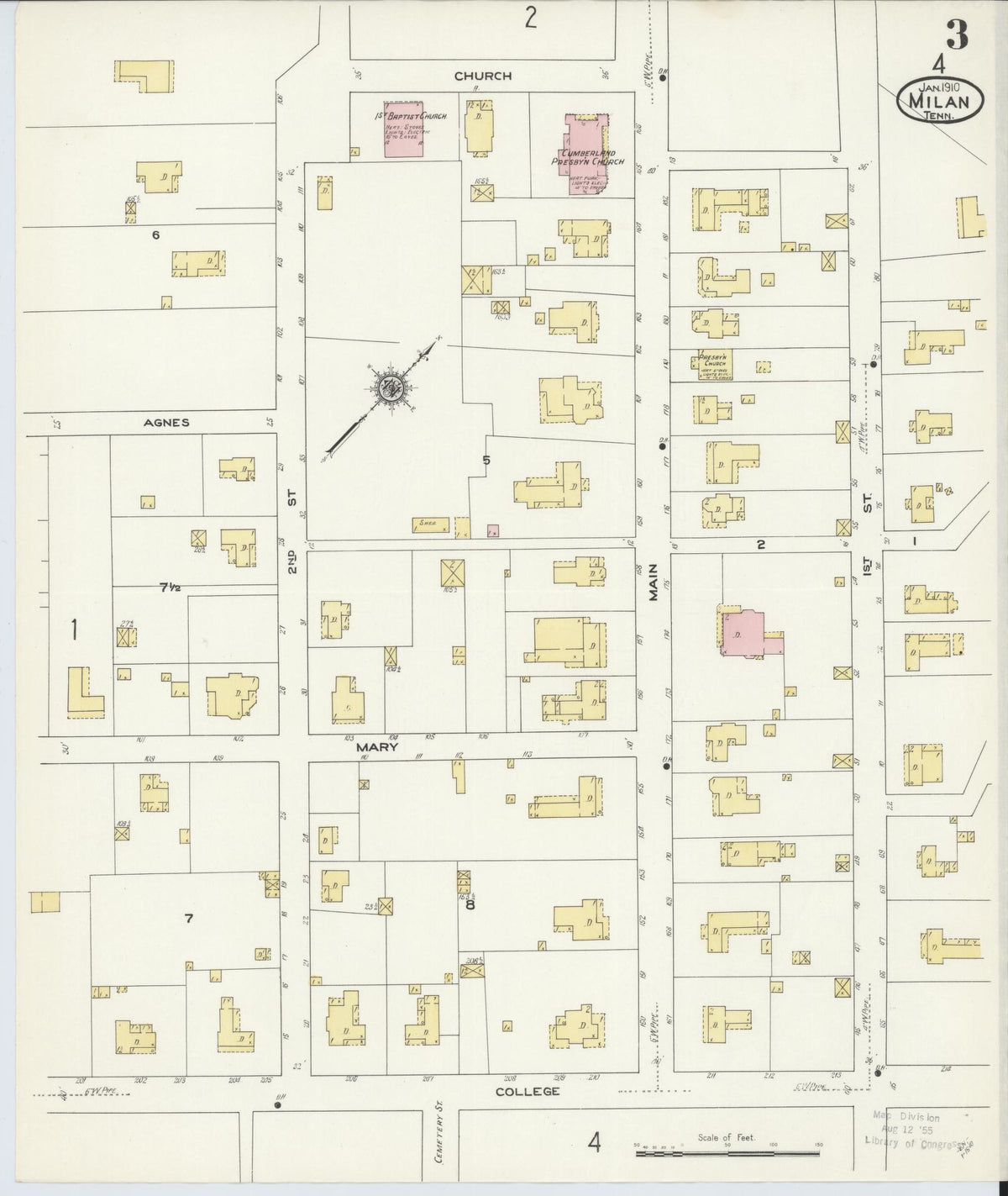Sanborn Fire Insurance Map from Milan, Gibson County, Tennessee (1910), Sheet #0003 - Complete Map Set gallery image, historic Sanborn map, vintage wall art, Tennessee Tennessee