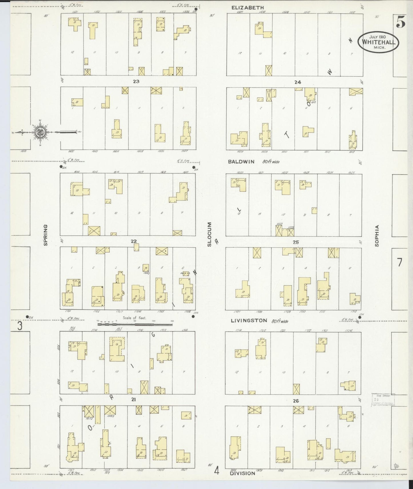 Sanborn Fire Insurance Map from Whitehall, Muskegon County, Michigan (1910), Sheet #0005 - Complete Map Set gallery image, historic Sanborn map, vintage wall art, Michigan Michigan