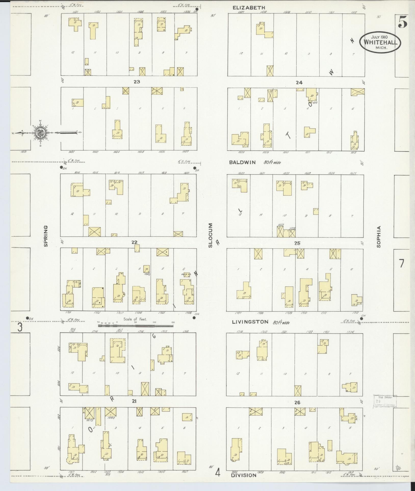 Sanborn Fire Insurance Map from Whitehall, Muskegon County, Michigan (1910), Sheet #0005 - Complete Map Set gallery image, historic Sanborn map, vintage wall art, Michigan Michigan