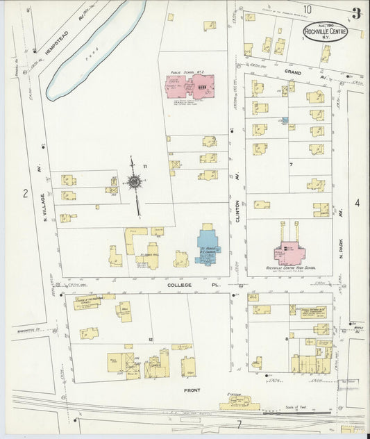 Sanborn Fire Insurance Map from Rockville Centre, Nassau County, New York (1910), Sheet #0003 - Historic Sanborn Fire Insurance Map Print, vintage old map wall art, antique decor, genealogy gift, New York New York map