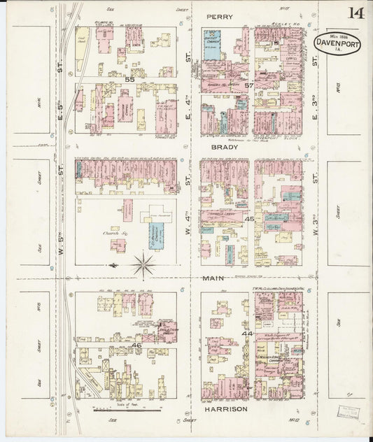 Sanborn Fire Insurance Map from Davenport, Scott County, Iowa (1886), Sheet #0014 - Historic Sanborn Fire Insurance Map Print, vintage old map wall art