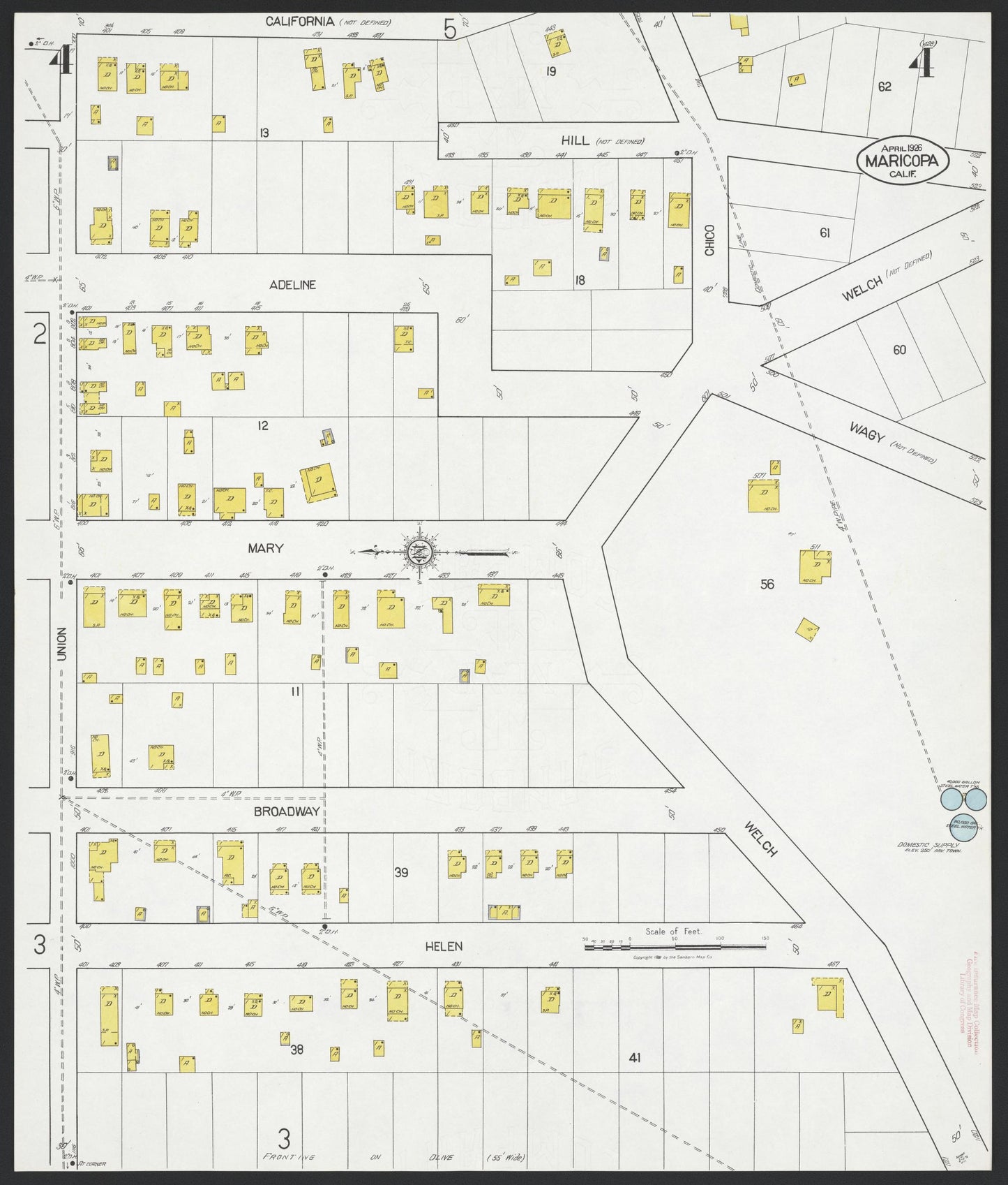 Sanborn Fire Insurance Map from Maricopa, Kern County, California (1926), Sheet #0004 - Complete Map Set gallery image, historic Sanborn map, vintage wall art, California California