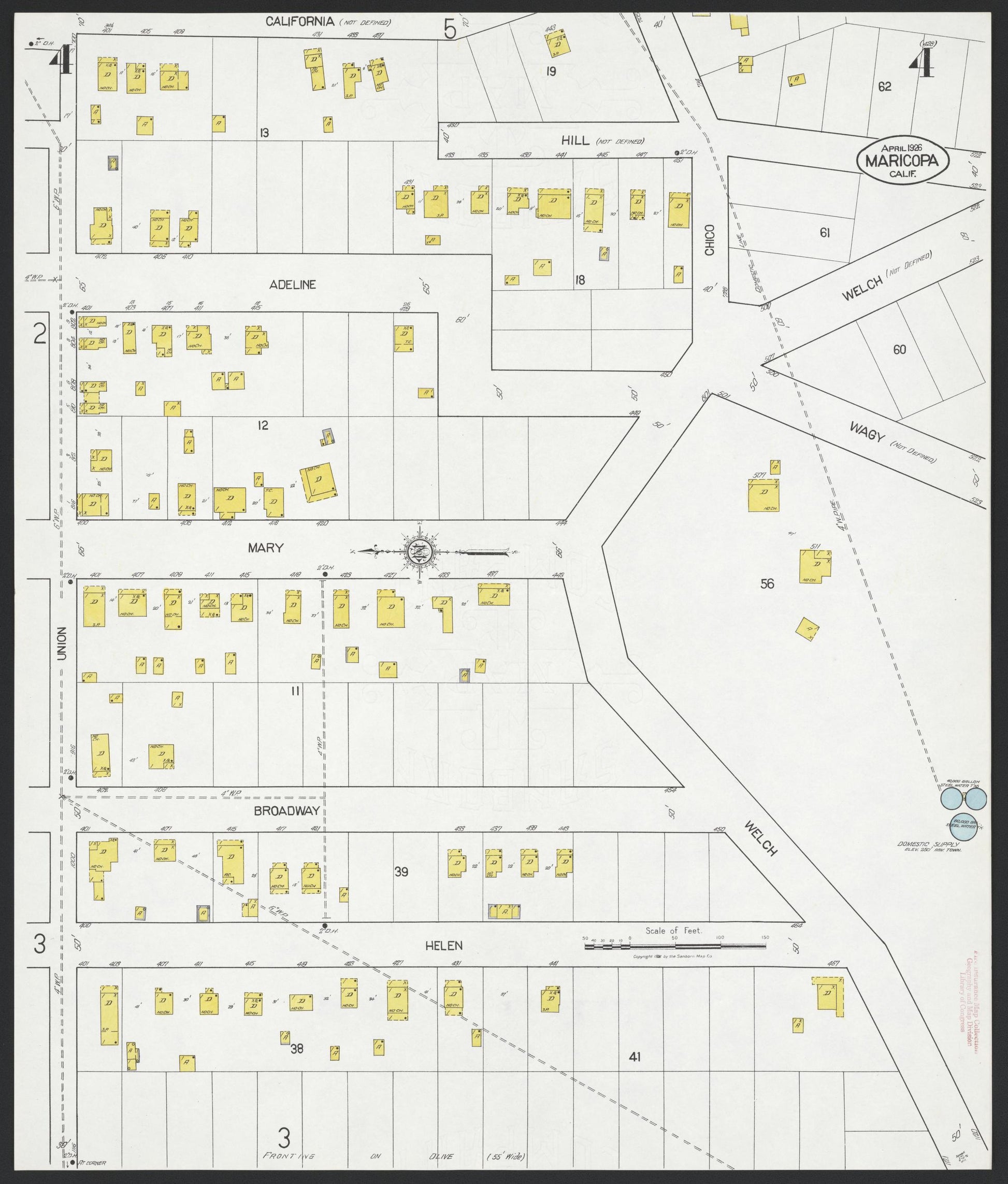 Sanborn Fire Insurance Map from Maricopa, Kern County, California (1926), Sheet #0004 - Complete Map Set gallery image, historic Sanborn map, vintage wall art, California California