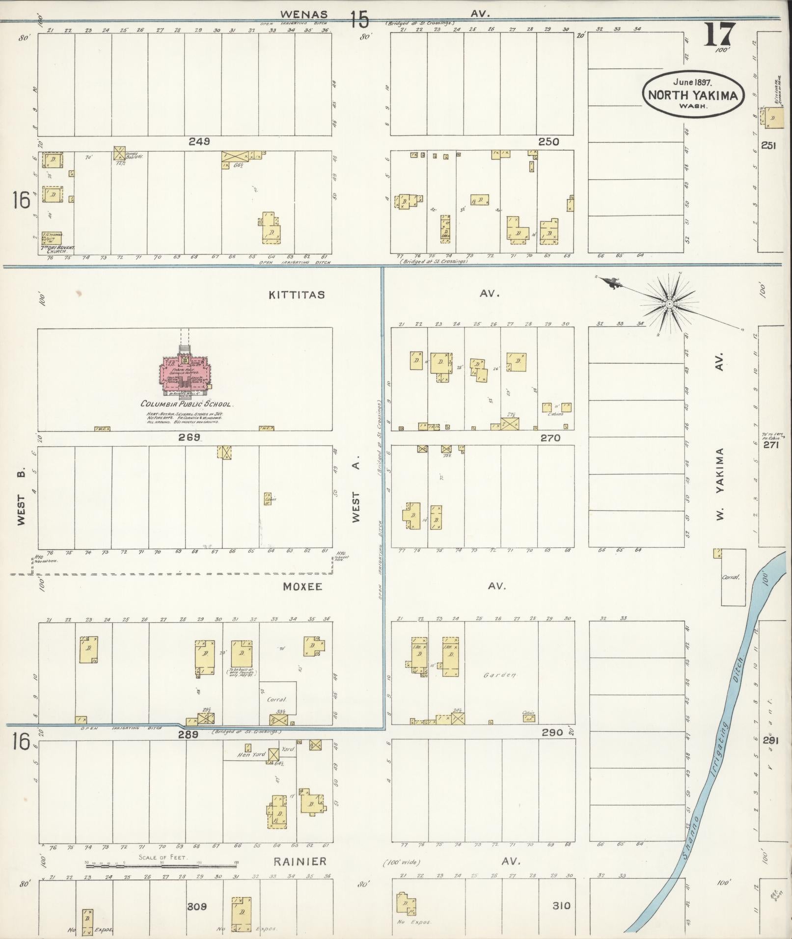 Sanborn Fire Insurance Map from North Yakima, Yakima County, Washington (1897), Sheet #0017 - Historic Sanborn Fire Insurance Map Print, vintage old map wall art, antique decor, genealogy gift, Washington Washington map