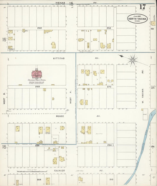 Sanborn Fire Insurance Map from North Yakima, Yakima County, Washington (1897), Sheet #0017 - Historic Sanborn Fire Insurance Map Print, vintage old map wall art, antique decor, genealogy gift, Washington Washington map