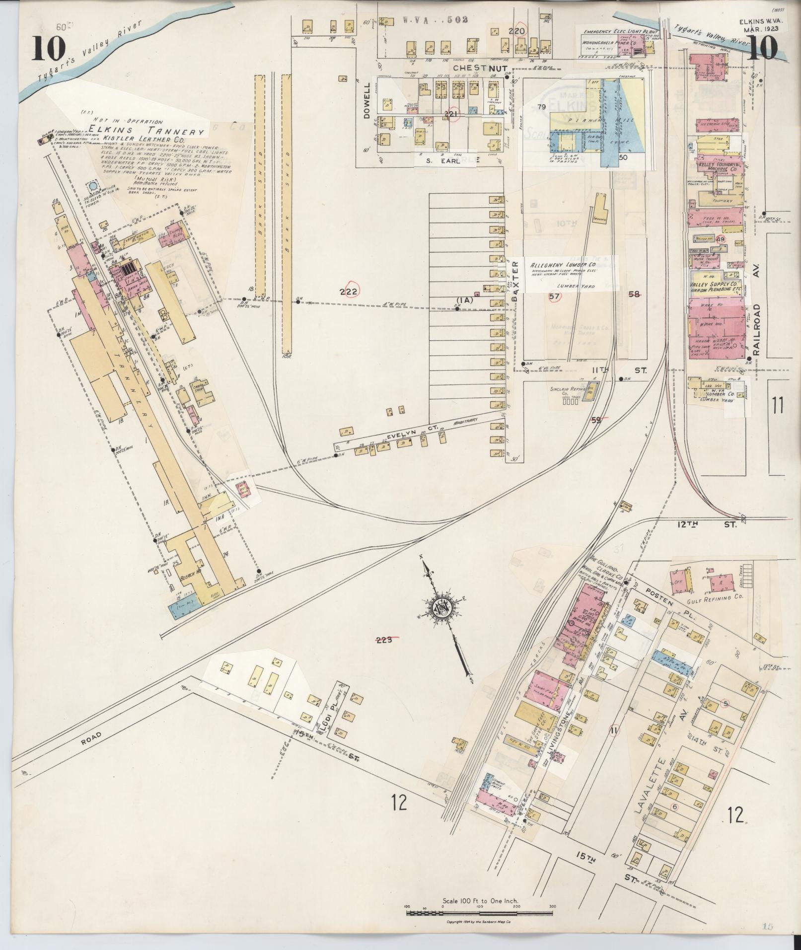 Sanborn Fire Insurance Map from Elkins, Randolph County, West Virginia (1950), Sheet #0010 - Historic Sanborn Fire Insurance Map Print, vintage old map wall art, antique decor, genealogy gift, West Virginia West Virginia map
