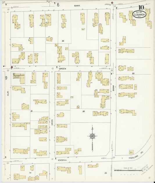 Sanborn Fire Insurance Map from Lebanon, Grafton County, New Hampshire (1912), Sheet #0010 - Historic Sanborn Fire Insurance Map Print, vintage old map wall art, antique decor, genealogy gift, New Hampshire New Hampshire map