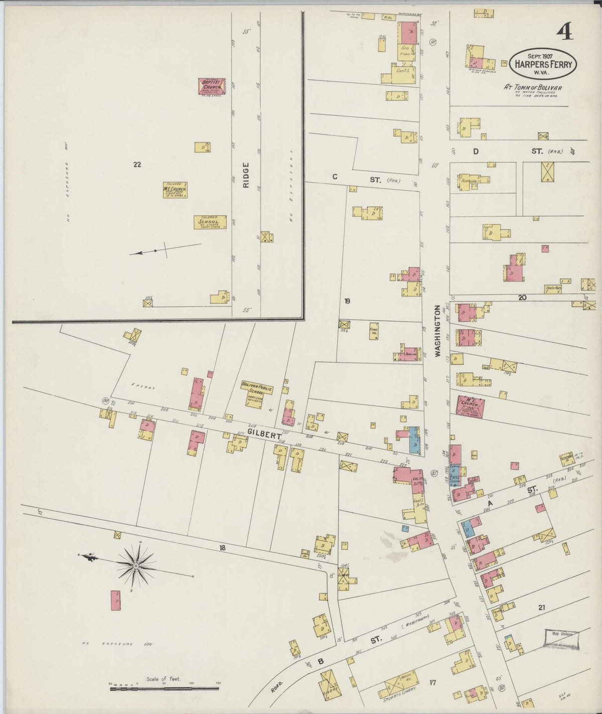 Sanborn Fire Insurance Map from Harpers Ferry, Jefferson County, West Virginia (1907), Sheet #0004 - Complete Map Set gallery image, historic Sanborn map, vintage wall art, West Virginia West Virginia