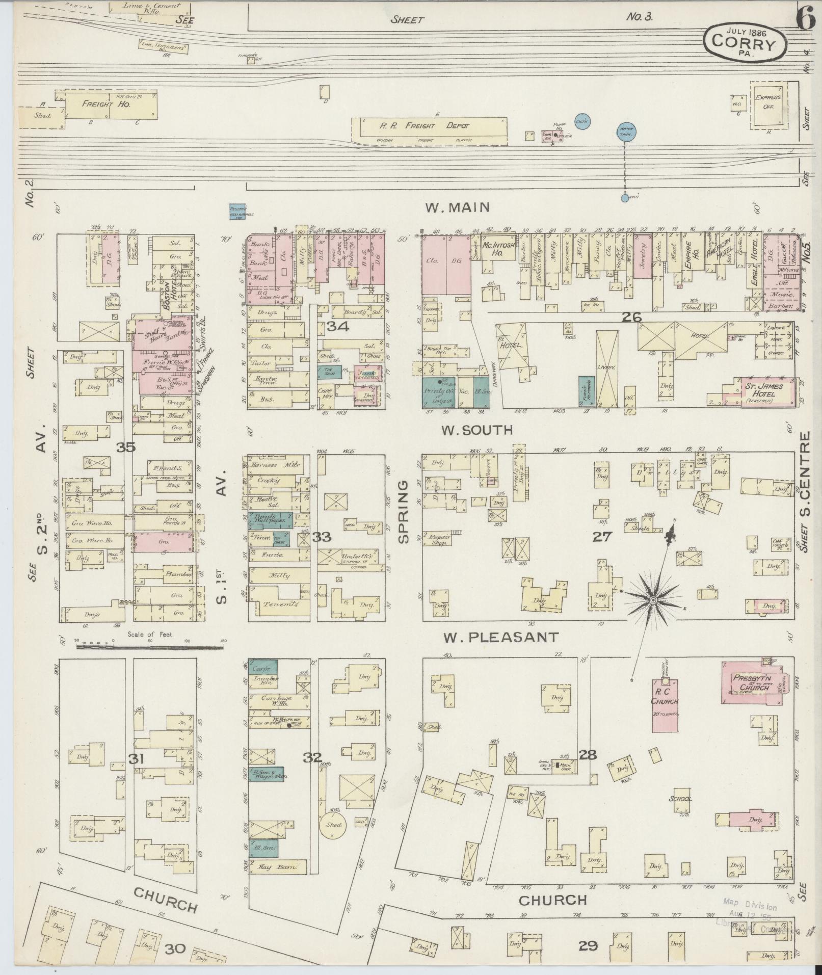 Sanborn Fire Insurance Map from Corry, Erie County, Pennsylvania (1886), Sheet #0006 - Historic Sanborn Fire Insurance Map Print, vintage old map wall art, antique decor, genealogy gift, Pennsylvania Pennsylvania map