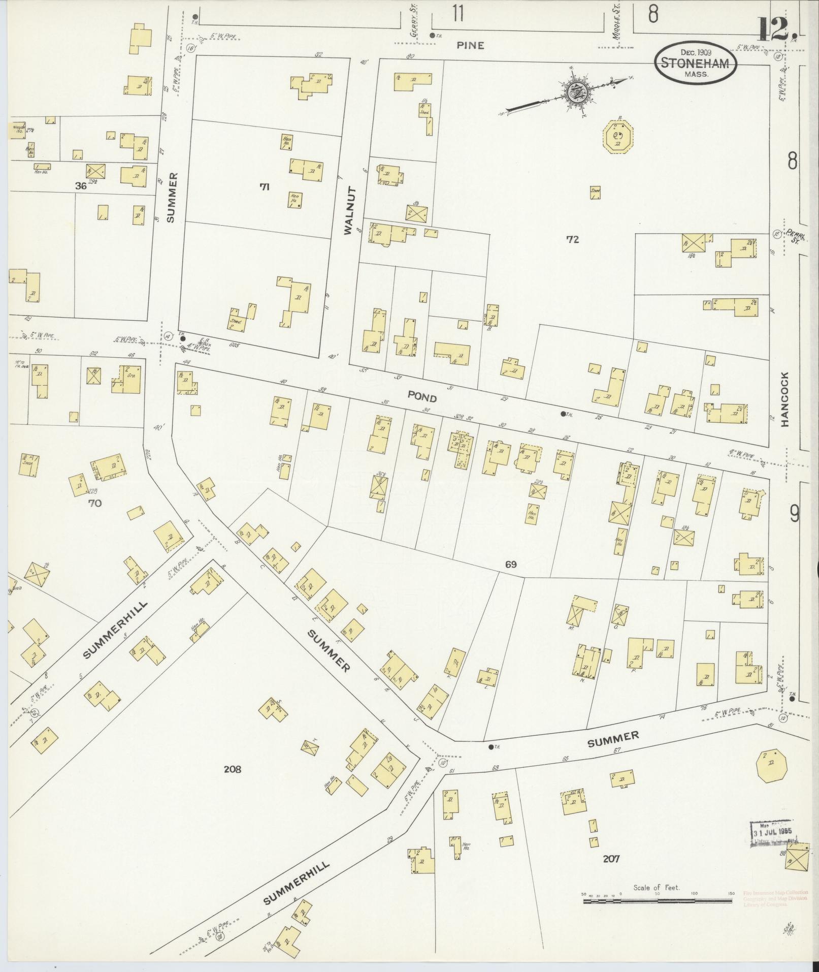 Sanborn Fire Insurance Map from Stoneham, Middlesex County, Massachusetts (1909), Sheet #0012 - Complete Map Set gallery image, historic Sanborn map, vintage wall art, Massachusetts Massachusetts