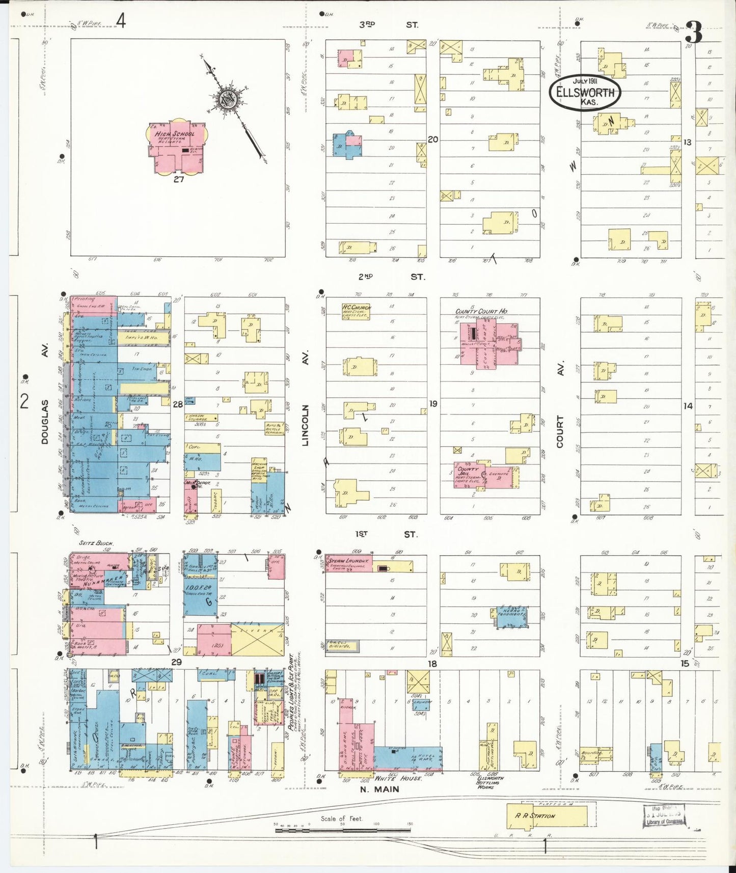 Sanborn Fire Insurance Map from Ellsworth, Ellsworth County, Kansas (1911), Sheet #0003 - Complete Map Set gallery image, historic Sanborn map, vintage wall art, Kansas Kansas