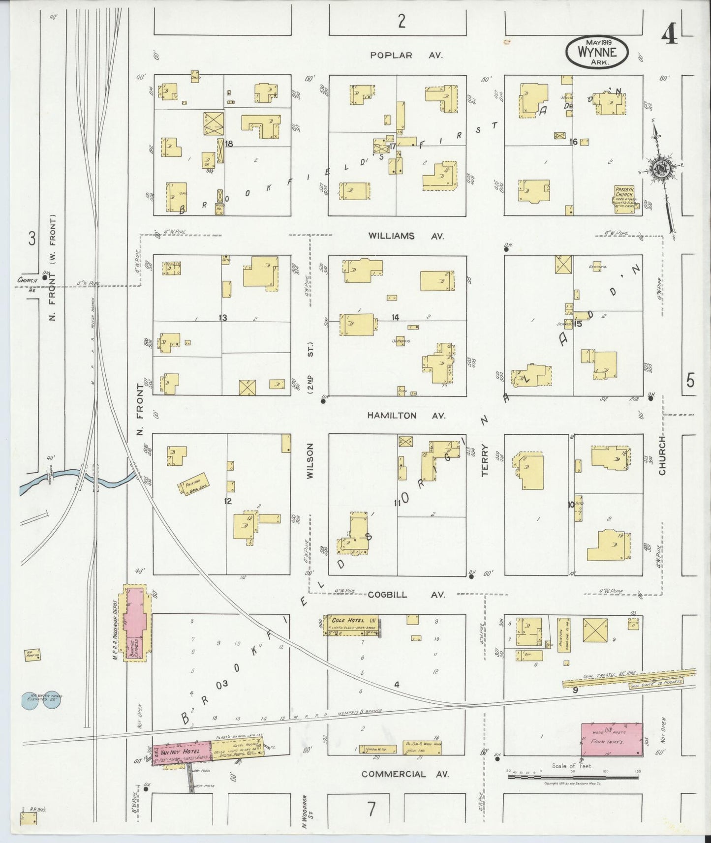 Sanborn Fire Insurance Map from Wynne, Cross County, Arkansas (1919), Sheet #0004 - Complete Map Set gallery image, historic Sanborn map, vintage wall art, Arkansas Arkansas