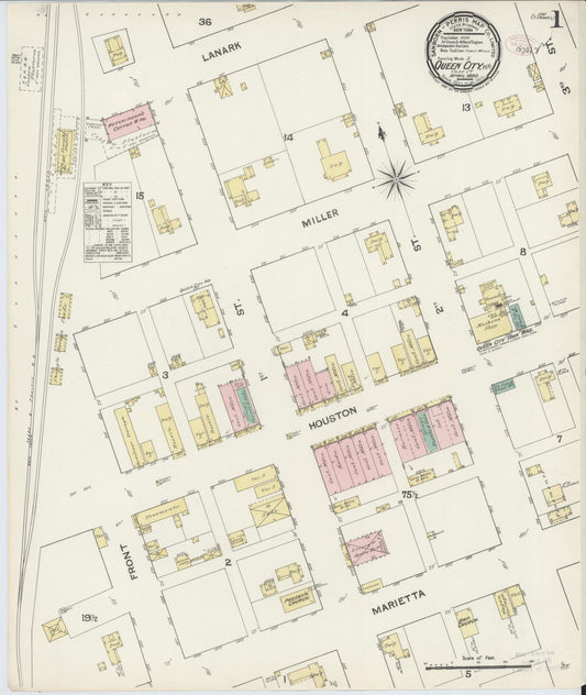 Sanborn Fire Insurance Map from Queen City, Cass County, Texas (1890), Sheet #0001 - Historic Sanborn Fire Insurance Map Print, vintage old map wall art, antique decor, genealogy gift, Texas Texas map