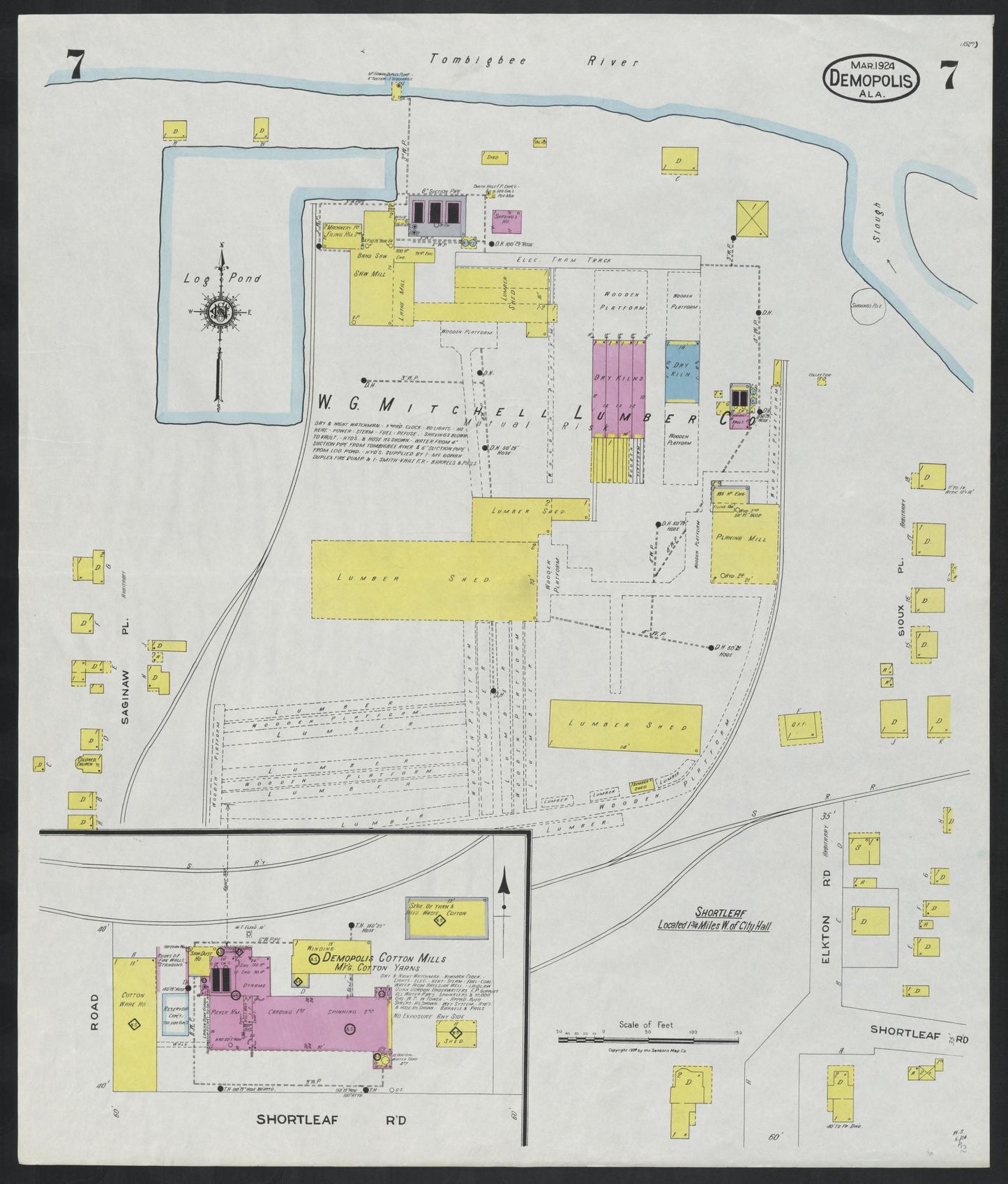 Sanborn Fire Insurance Map from Demopolis, Marengo County, Alabama (1924), Sheet #0007 - Historic Sanborn Fire Insurance Map Print, vintage old map wall art, antique decor, genealogy gift, Alabama Alabama map