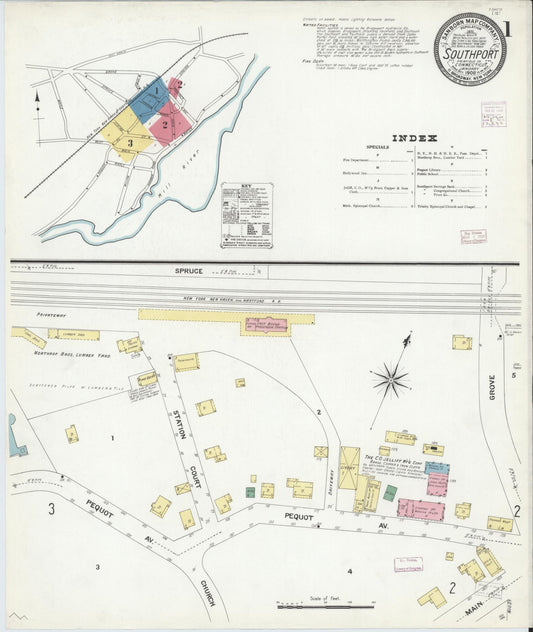 Sanborn Fire Insurance Map from Southport, Fairfield County, Connecticut (1908), Sheet #0001 - Complete Map Set gallery image, historic Sanborn map, vintage wall art, Connecticut Connecticut