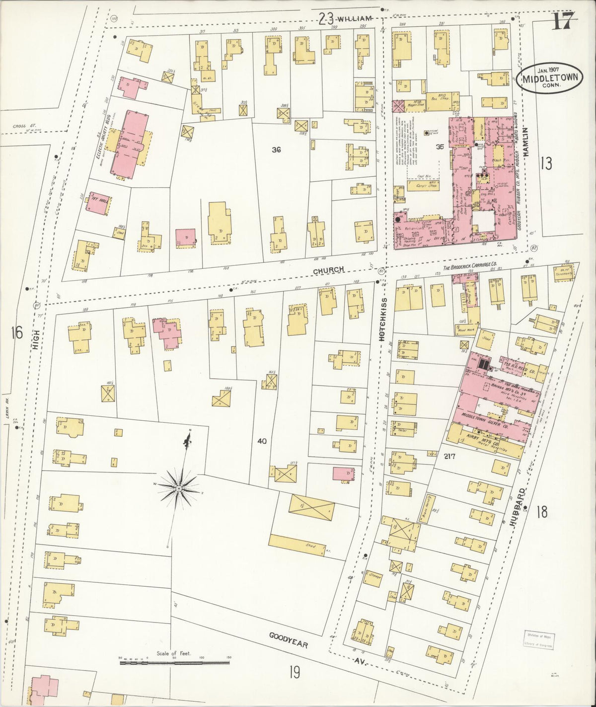 Sanborn Fire Insurance Map from Middletown, Middlesex County, Connecticut (1907), Sheet #0017 - Historic Sanborn Fire Insurance Map Print, vintage old map wall art, antique decor, genealogy gift, Connecticut Connecticut map