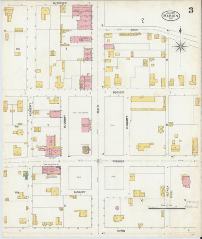 Sanborn Fire Insurance Map from Marion, Marion County, South Carolina (1904), Sheet #0003 - Complete Map Set gallery image, historic Sanborn map, vintage wall art, South Carolina South Carolina