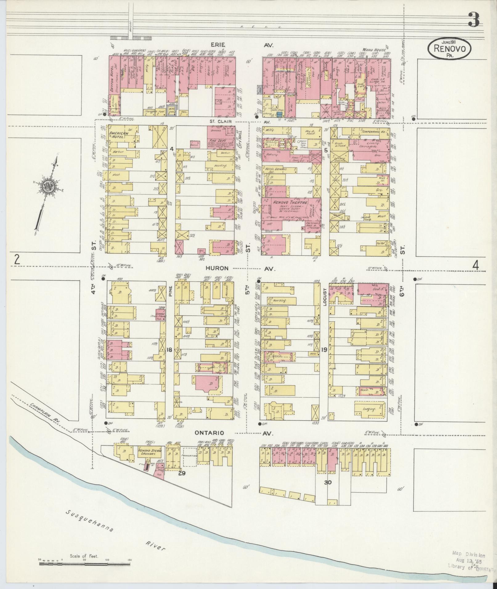 Sanborn Fire Insurance Map from Renovo, Clinton County, Pennsylvania (1911), Sheet #0003 - Complete Map Set gallery image, historic Sanborn map, vintage wall art, Pennsylvania Pennsylvania