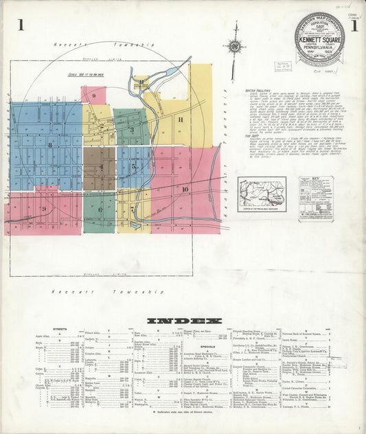 Sanborn Fire Insurance Map from Kennett Square, Chester County, Pennsylvania (1923), Sheet #0001 - Complete Map Set gallery image, historic Sanborn map, vintage wall art, Pennsylvania Pennsylvania