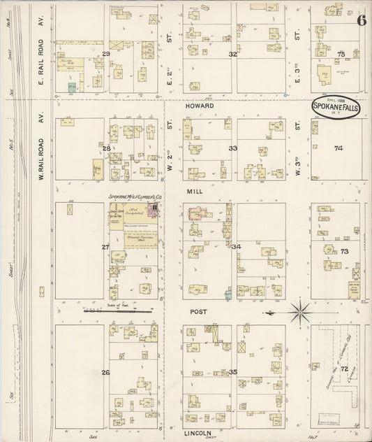 Sanborn Fire Insurance Map from Spokane, Spokane County, Washington (1888), Sheet #0006 - Historic Sanborn Fire Insurance Map Print, vintage old map wall art, antique decor, genealogy gift, Washington Washington map