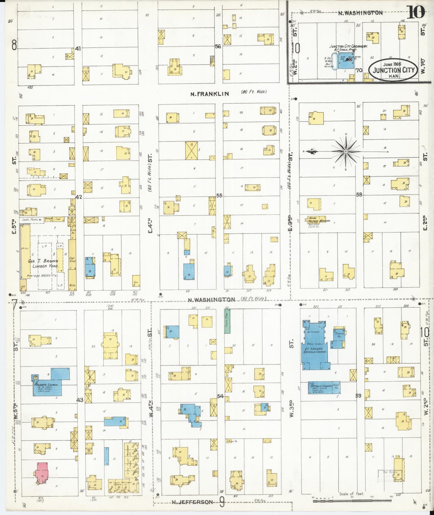 Sanborn Fire Insurance Map from Junction City, Geary County, Kansas (1905), Sheet #0010 - Complete Map Set gallery image, historic Sanborn map, vintage wall art, Kansas Kansas