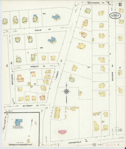 Sanborn Fire Insurance Map from Summit, Union County, New Jersey (1911), Sheet #0008 - Historic Sanborn Fire Insurance Map Print, vintage old map wall art, antique decor, genealogy gift, New Jersey New Jersey map