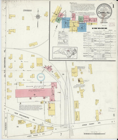 Sanborn Fire Insurance Map from Chapel Hill, Orange County, North Carolina (1915), Sheet #0001 - Historic Sanborn Fire Insurance Map Print, vintage old map wall art, antique decor, genealogy gift, North Carolina North Carolina map
