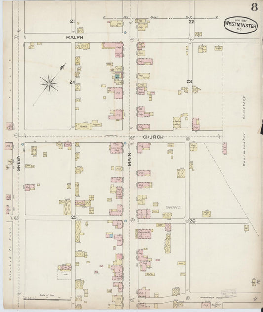 Sanborn Fire Insurance Map from Westminster, Carroll County, Maryland (1887), Sheet #0008 - Historic Sanborn Fire Insurance Map Print, vintage old map wall art, antique decor, genealogy gift, Maryland Maryland map