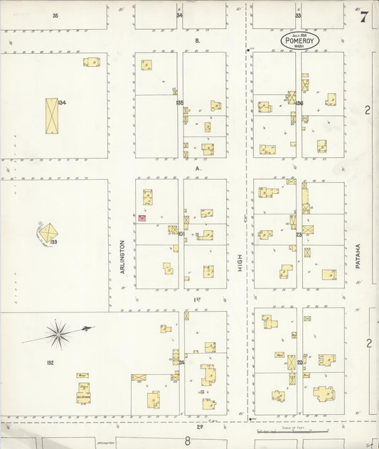 Sanborn Fire Insurance Map from Pomeroy, Garfield County, Washington (1904), Sheet #0007 - Historic Sanborn Fire Insurance Map Print, vintage old map wall art, antique decor, genealogy gift, Washington Washington map