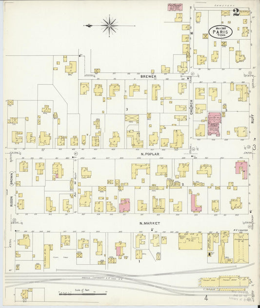 Sanborn Fire Insurance Map from Paris, Henry County, Tennessee (1907), Sheet #0002 - Historic Sanborn Fire Insurance Map Print, vintage old map wall art, antique decor, genealogy gift, Tennessee Tennessee map