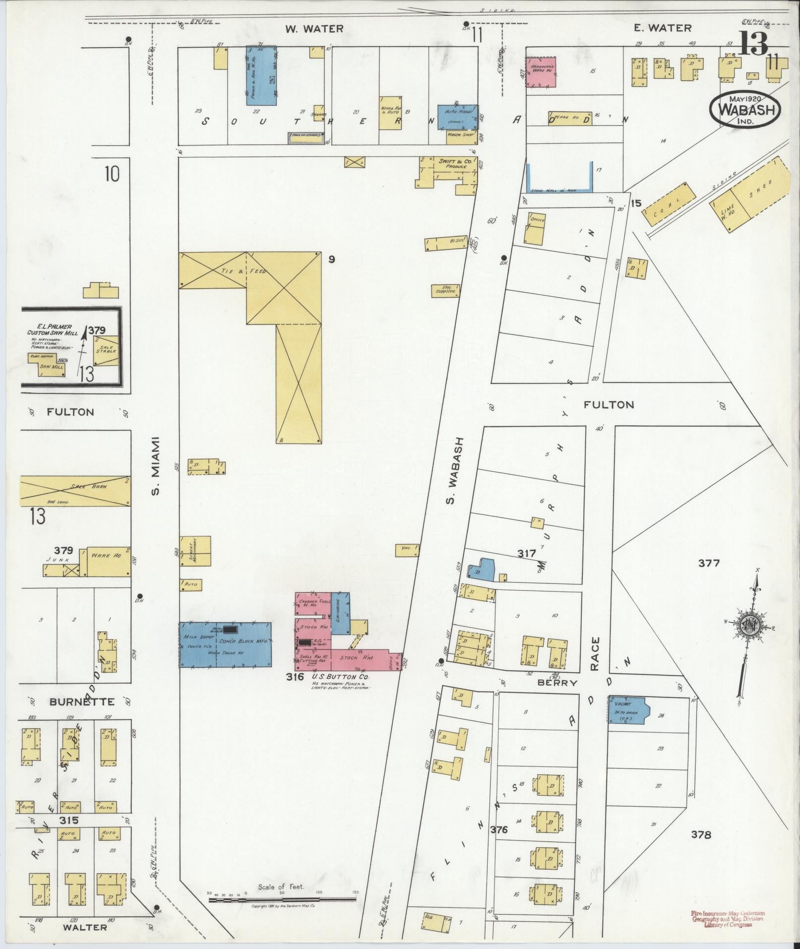 Sanborn Fire Insurance Map from Wabash, Wabash County, Indiana (1920), Sheet #0013 - Complete Map Set gallery image, historic Sanborn map, vintage wall art, Indiana Indiana