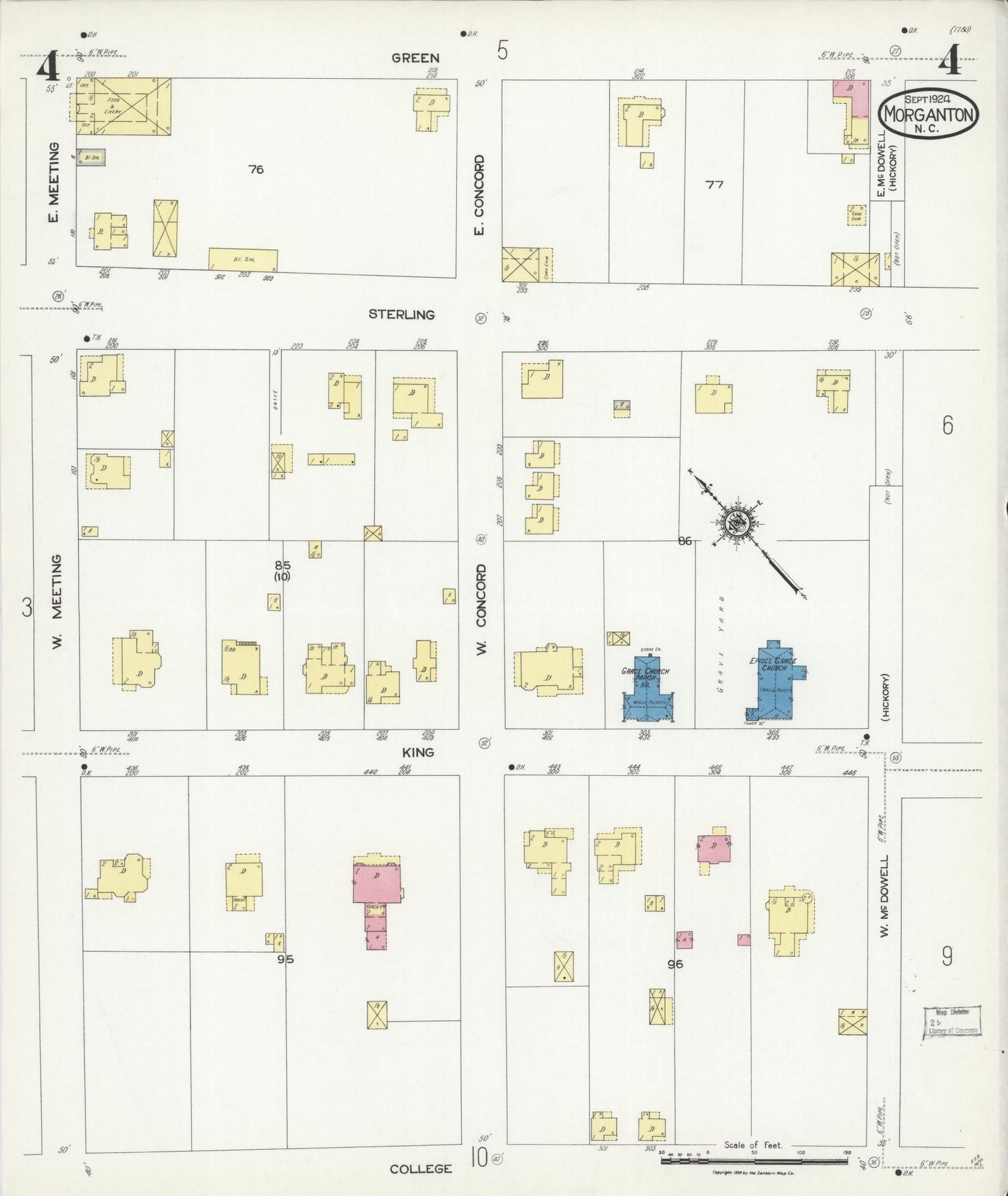 Sanborn Fire Insurance Map from Morganton, Burke County, North Carolina (1924), Sheet #0004 - Complete Map Set gallery image, historic Sanborn map, vintage wall art, North Carolina North Carolina