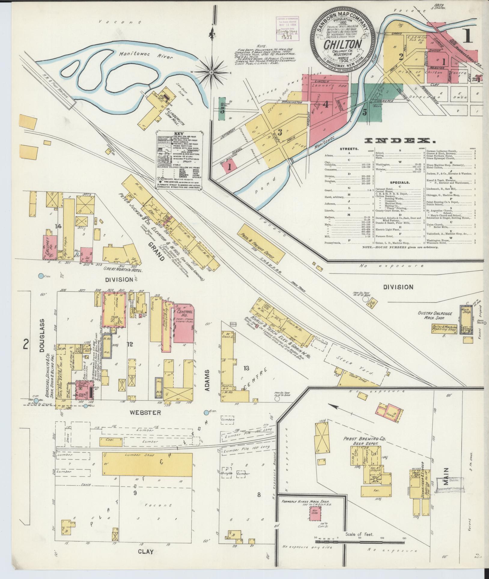 Sanborn Fire Insurance Map from Chilton, Calumet County, Wisconsin (1904), Sheet #0001 - Complete Map Set gallery image, historic Sanborn map, vintage wall art, Wisconsin Wisconsin