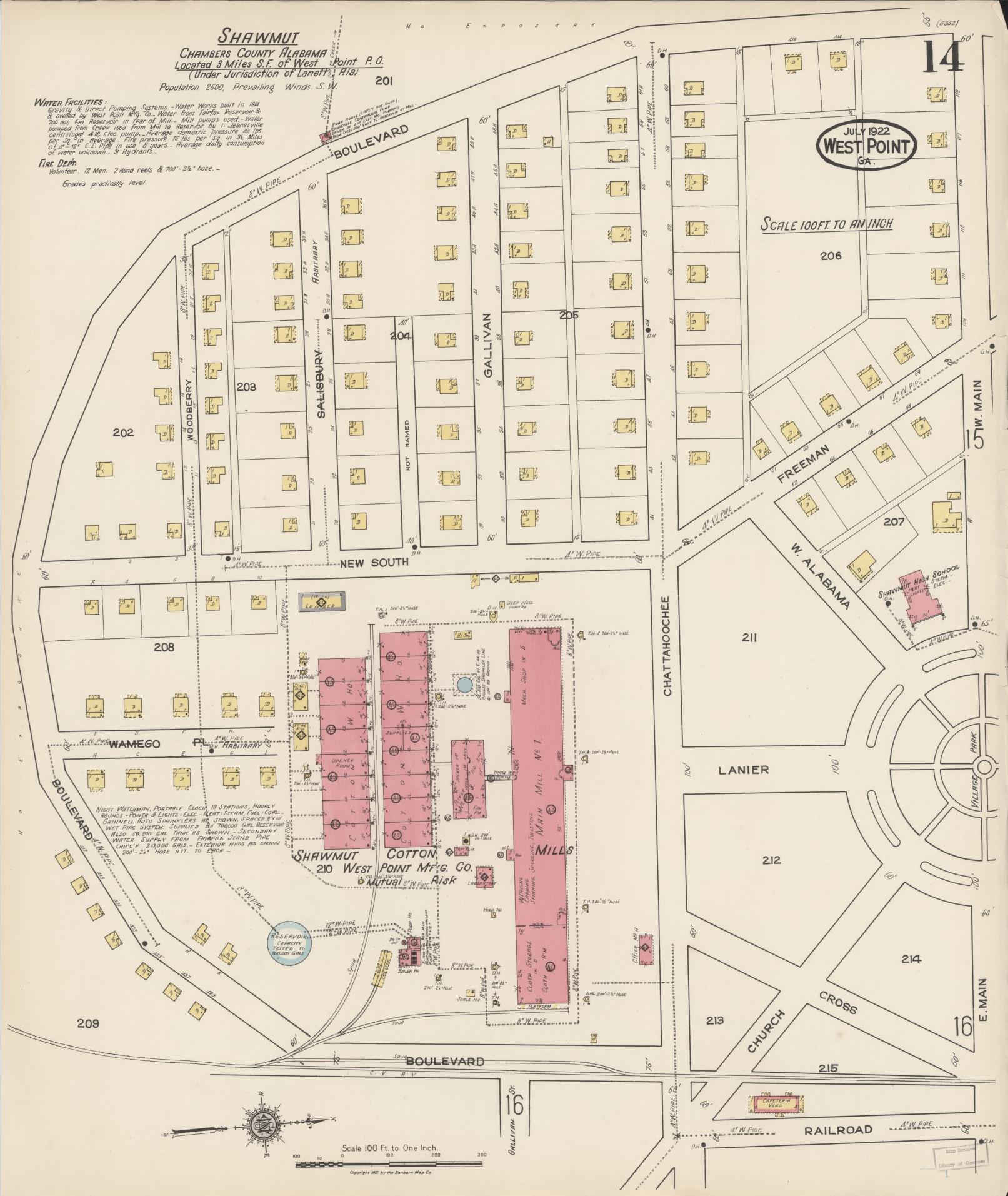 Sanborn Fire Insurance Map from West Point, Troup County, Georgia (1922), Sheet #0014 - Historic Sanborn Fire Insurance Map Print, vintage old map wall art, antique decor, genealogy gift, Georgia Georgia map