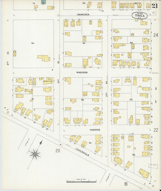 Sanborn Fire Insurance Map from Ithaca, Tompkins County, New York (1904), Sheet #0021 - Historic Sanborn Fire Insurance Map Print, vintage old map wall art, antique decor, genealogy gift, New York New York map