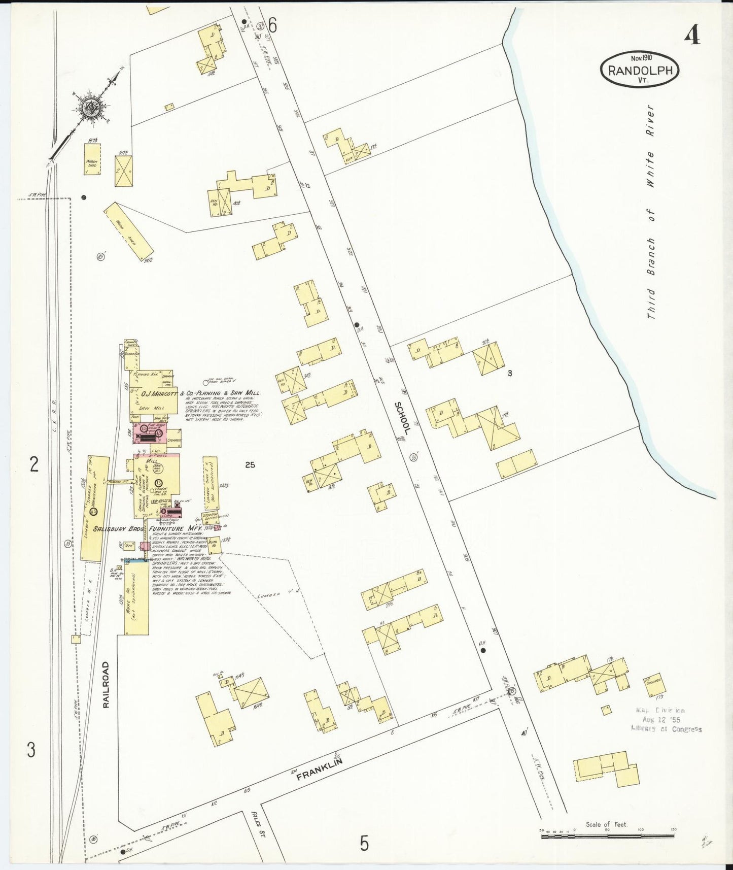 Sanborn Fire Insurance Map from Randolph, Orange County, Vermont (1910), Sheet #0004 - Complete Map Set gallery image, historic Sanborn map, vintage wall art, Vermont Vermont