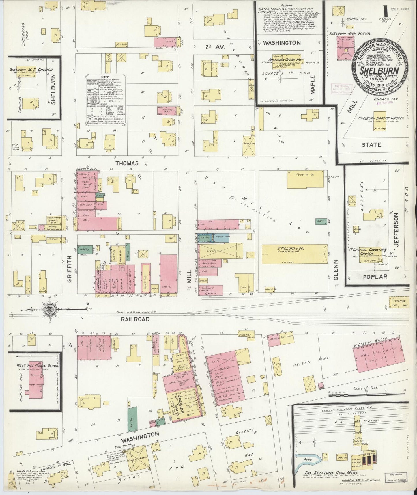 Sanborn Fire Insurance Map from Shelburn, Sullivan County, Indiana (1910), Sheet #0001 - Complete Map Set gallery image, historic Sanborn map, vintage wall art, Indiana Indiana