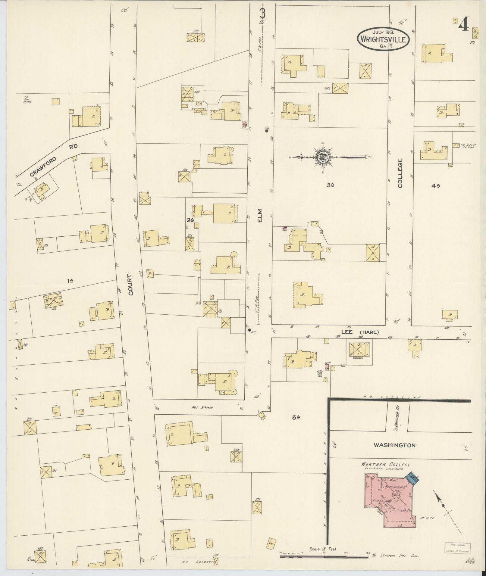 Sanborn Fire Insurance Map from Wrightsville, Johnson County, Georgia (1913), Sheet #0004 - Historic Sanborn Fire Insurance Map Print, vintage old map wall art, antique decor, genealogy gift, Georgia Georgia map