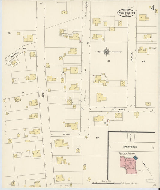 Sanborn Fire Insurance Map from Wrightsville, Johnson County, Georgia (1913), Sheet #0004 - Historic Sanborn Fire Insurance Map Print, vintage old map wall art, antique decor, genealogy gift, Georgia Georgia map