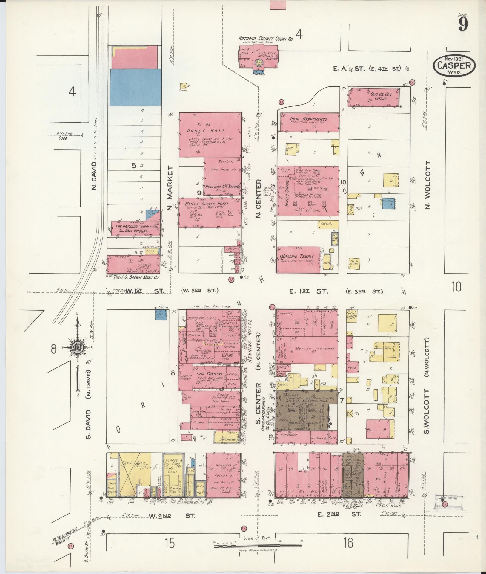 Sanborn Fire Insurance Map from Casper, Natrona County, Wyoming (1921), Sheet #0010 - Complete Map Set gallery image, historic Sanborn map, vintage wall art, Wyoming Wyoming