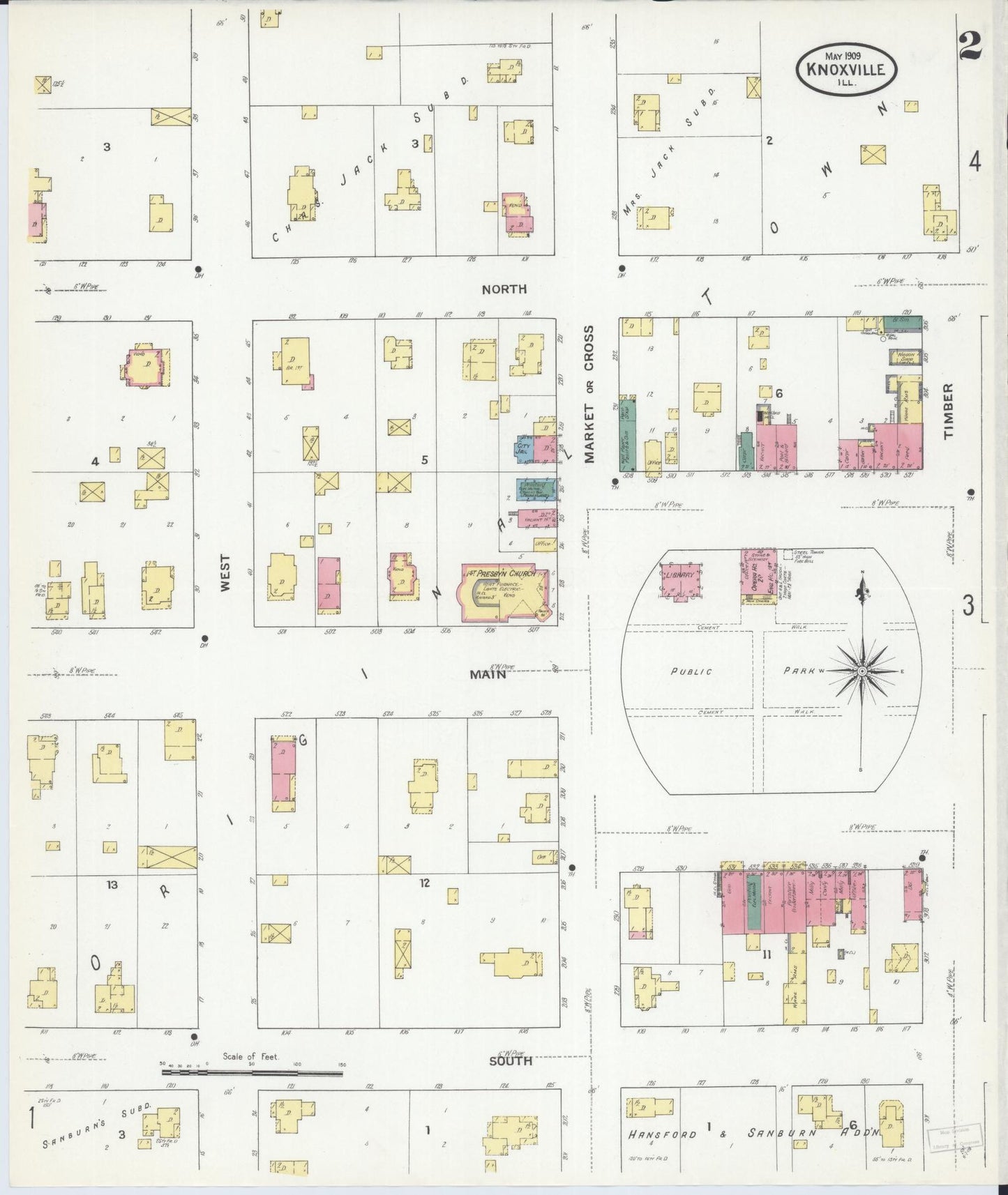 Sanborn Fire Insurance Map from Knoxville, Knox County, Illinois (1909), Sheet #0002 - Historic Sanborn Fire Insurance Map Print, vintage old map wall art, antique decor, genealogy gift, Illinois Illinois map