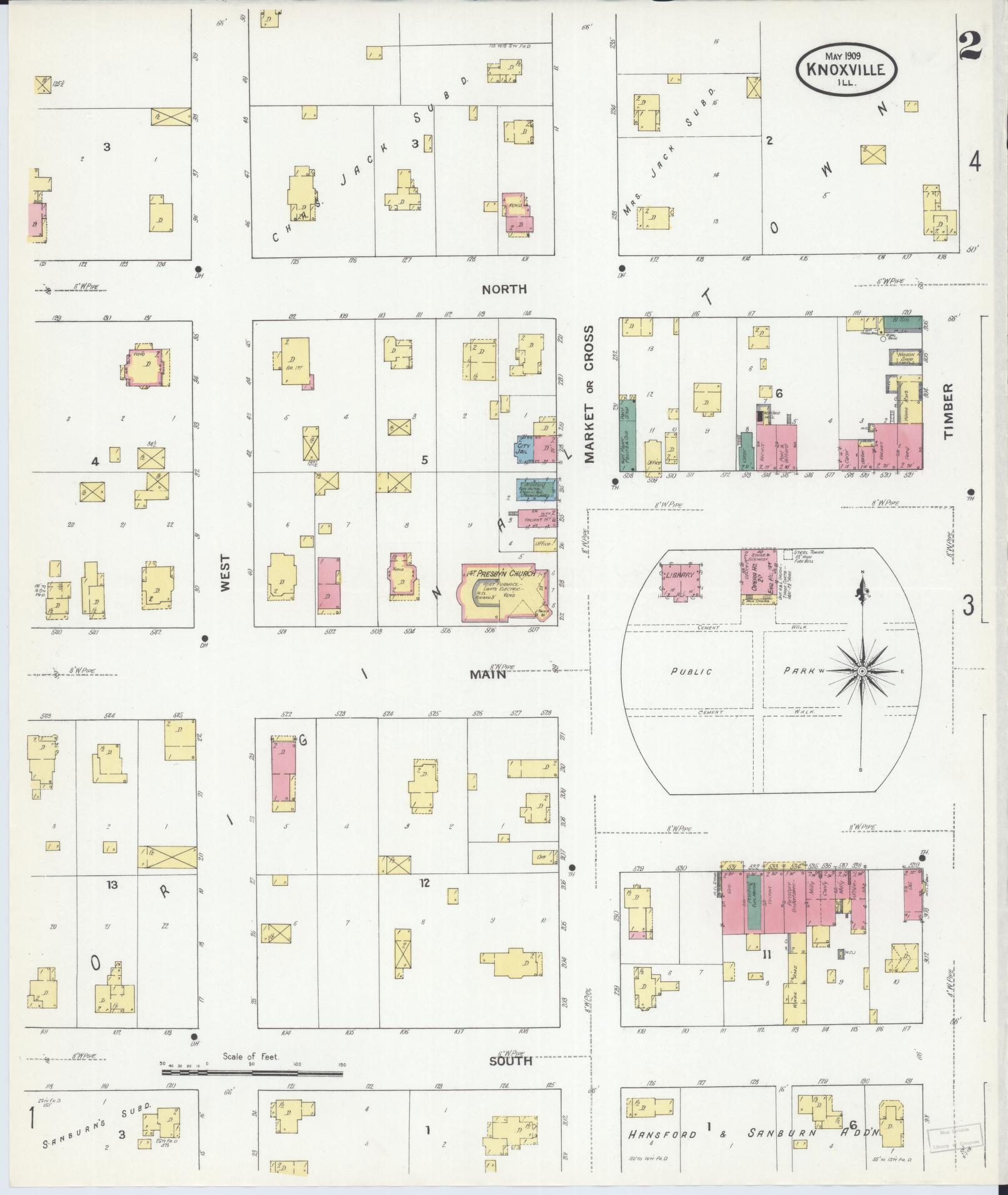 Sanborn Fire Insurance Map from Knoxville, Knox County, Illinois (1909), Sheet #0002 - Historic Sanborn Fire Insurance Map Print, vintage old map wall art, antique decor, genealogy gift, Illinois Illinois map